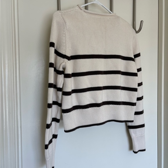 Gap Brown and Cream Horizontal Striped Crew Neck Knit Sweater Women’s Medium - Picture 3 of 5
